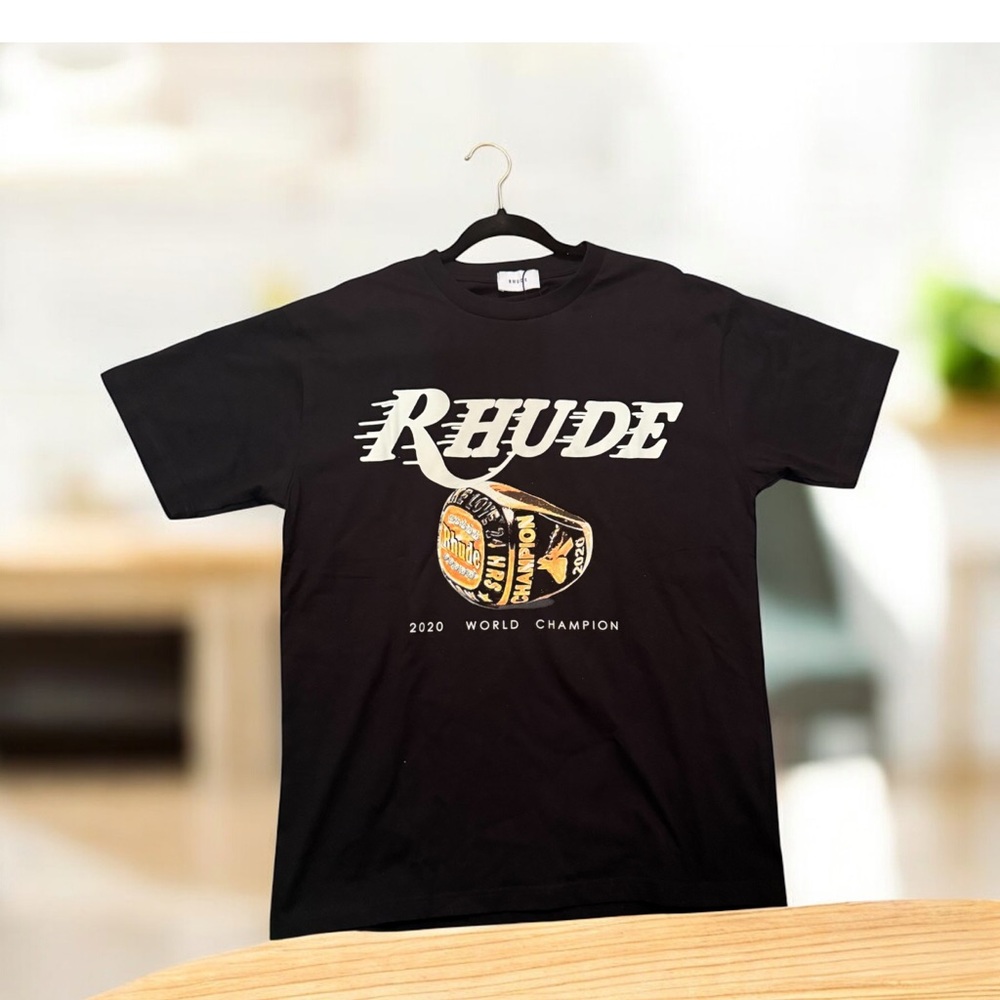 Rhude Black and Gold Graphic Tee